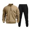 Men's Solid Color Casual Suit Loose Sports Stand Collar Sweatshirt With Pockets Multi Pocket Overalls Suit