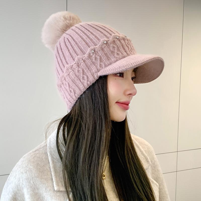 Korean Style New Autumn and Winter Warm Woolen Hat Plus Velvet Ear Protection Fur Ball Versatile Pullover Hat Trend