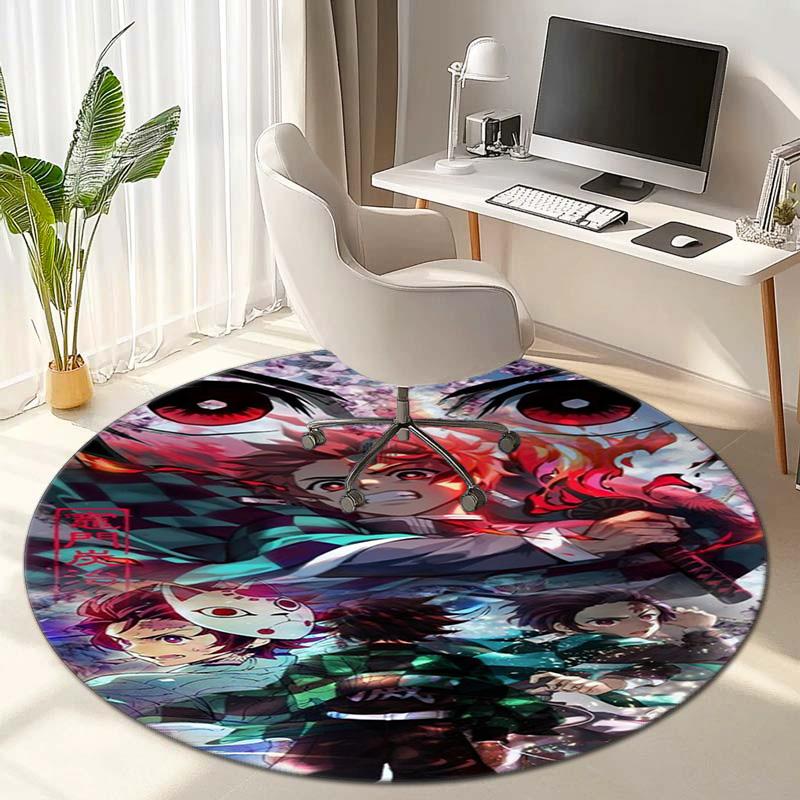 Classic Japanese-style Cartoon Demon Slayer Round Rug, Home Soft Decorative Anti-slip Yoga Mat and Chair Mat, Outdoor Floor Mat Carpet K23