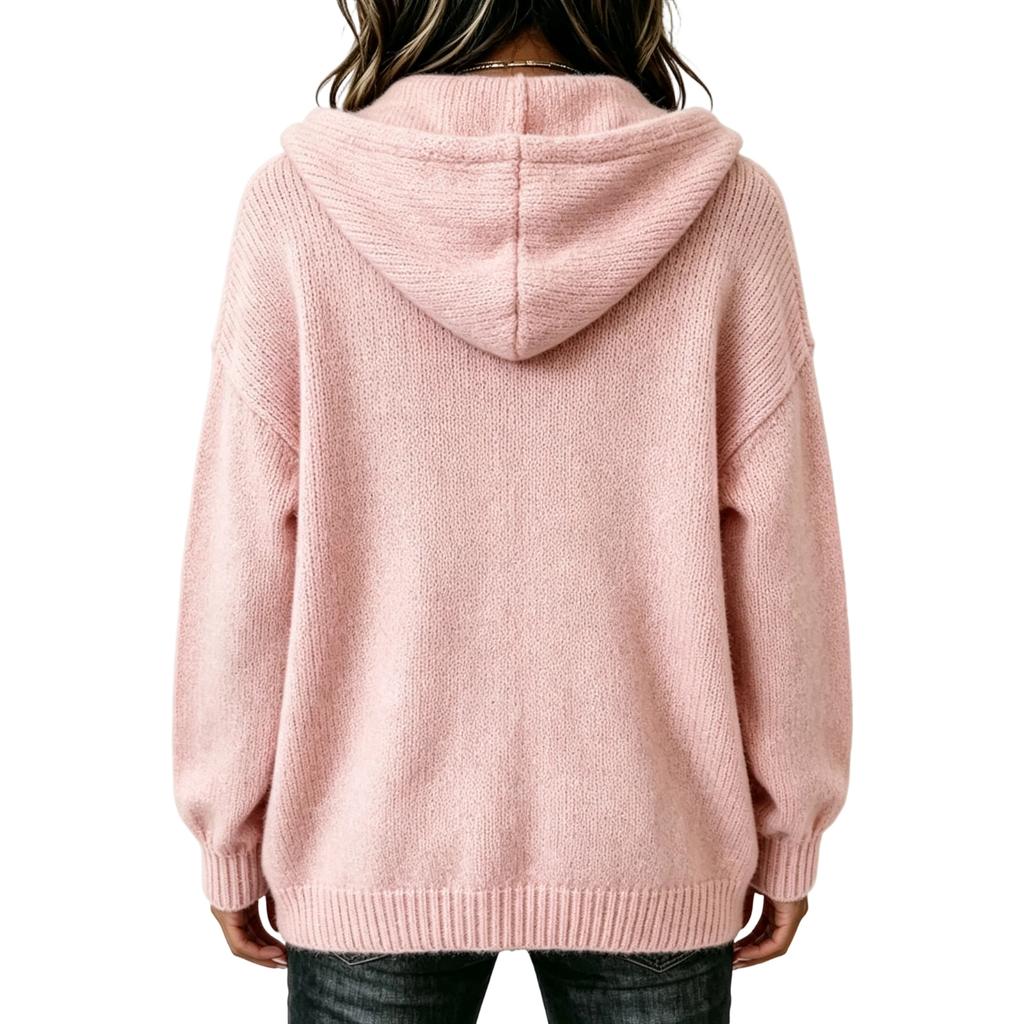 Damen locker sitzender Strick-Cardigan-Pullover mit Reißverschluss und Kapuze für Herbst Winter