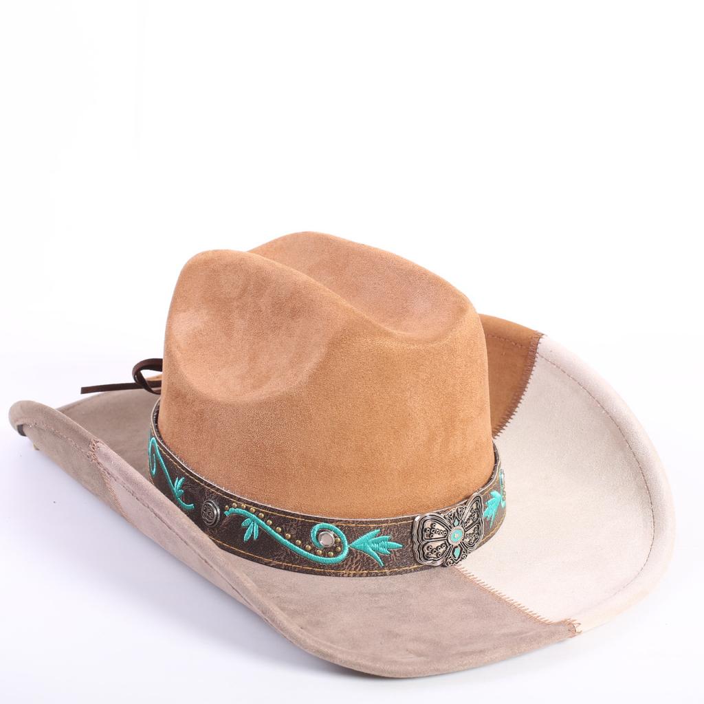 Popular European and American classic splicing suede western cowboy hat men's and women's senior big-brimmed cowboy hat