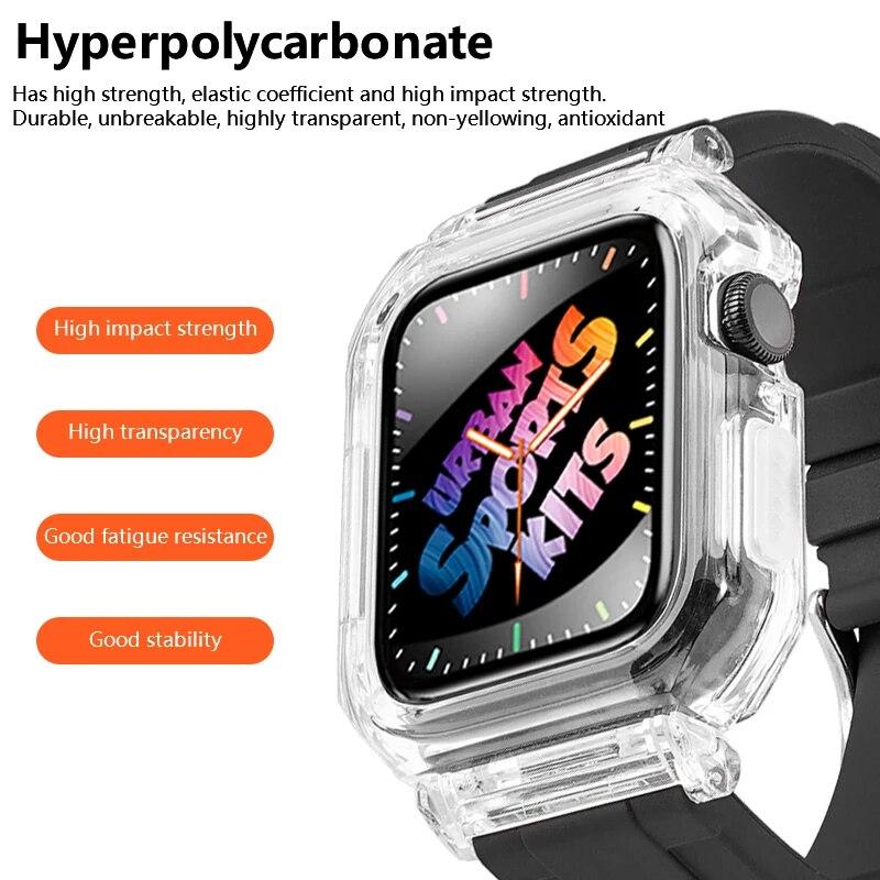 Sports Bracelet For Apple Watch Band 44mm 45mm Mod Kit Rubber Luxury Transparent Silicone Case for Iwatch Series 8 7 6 SE 5 4