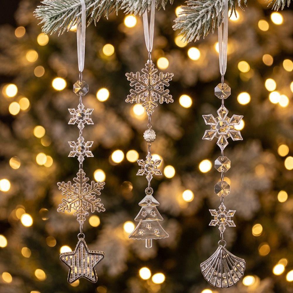 Transparent Acrylic Snowflake Pendant Decorations Icicle Ornaments Set  Wedding Decor