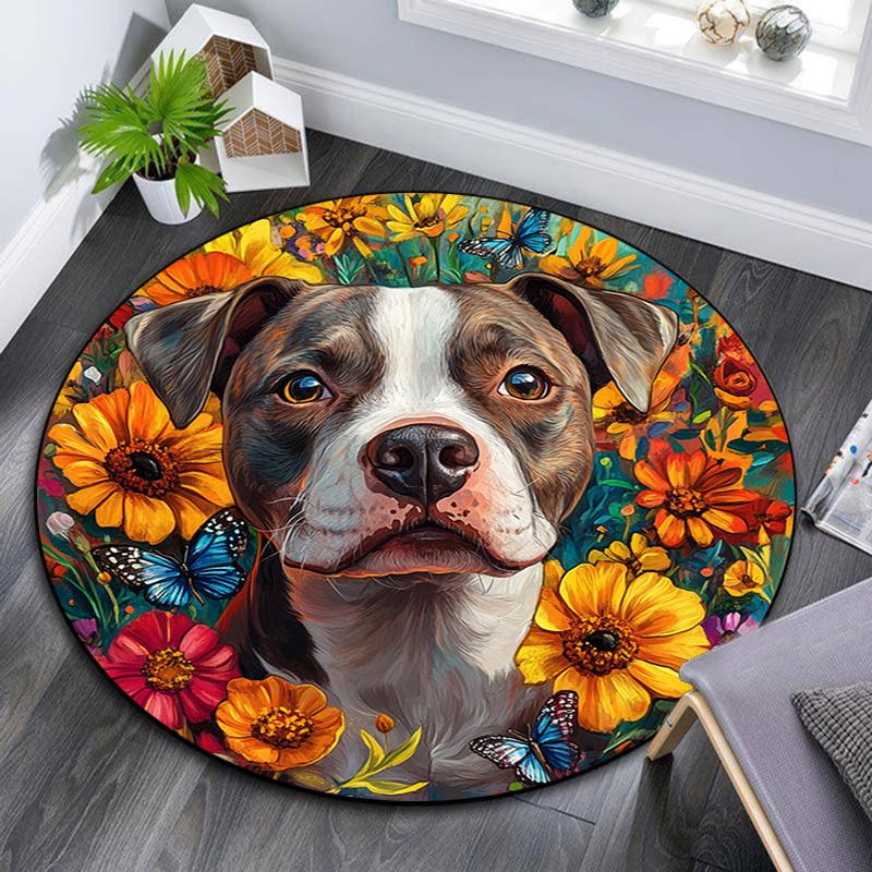 Pitbull Round Area Rug,Carpet Rug for Living Room Bedroom Sofa Playroom Decor,Non-slip Floor Mat