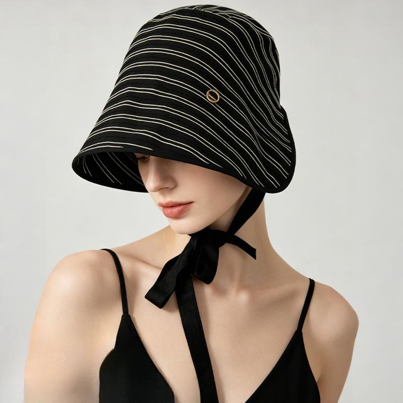 Summer Women's Bucket Hat Striped Webbing Breathable Lightweight Sun Hat Foldable Beach Cap Fashion Outdoor UV Protection