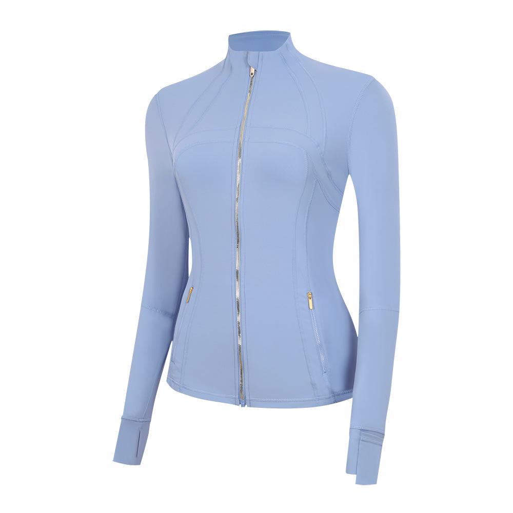 In Stock: LU Women's Slim Fit Yoga Jacket with Gold Zipper - Stand Collar Running Top