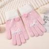 Autumn and Winter Cold and Warm Student Five-finger Gloves Velvet Bow Writing Girl High-value Touch Screen Adult Gloves