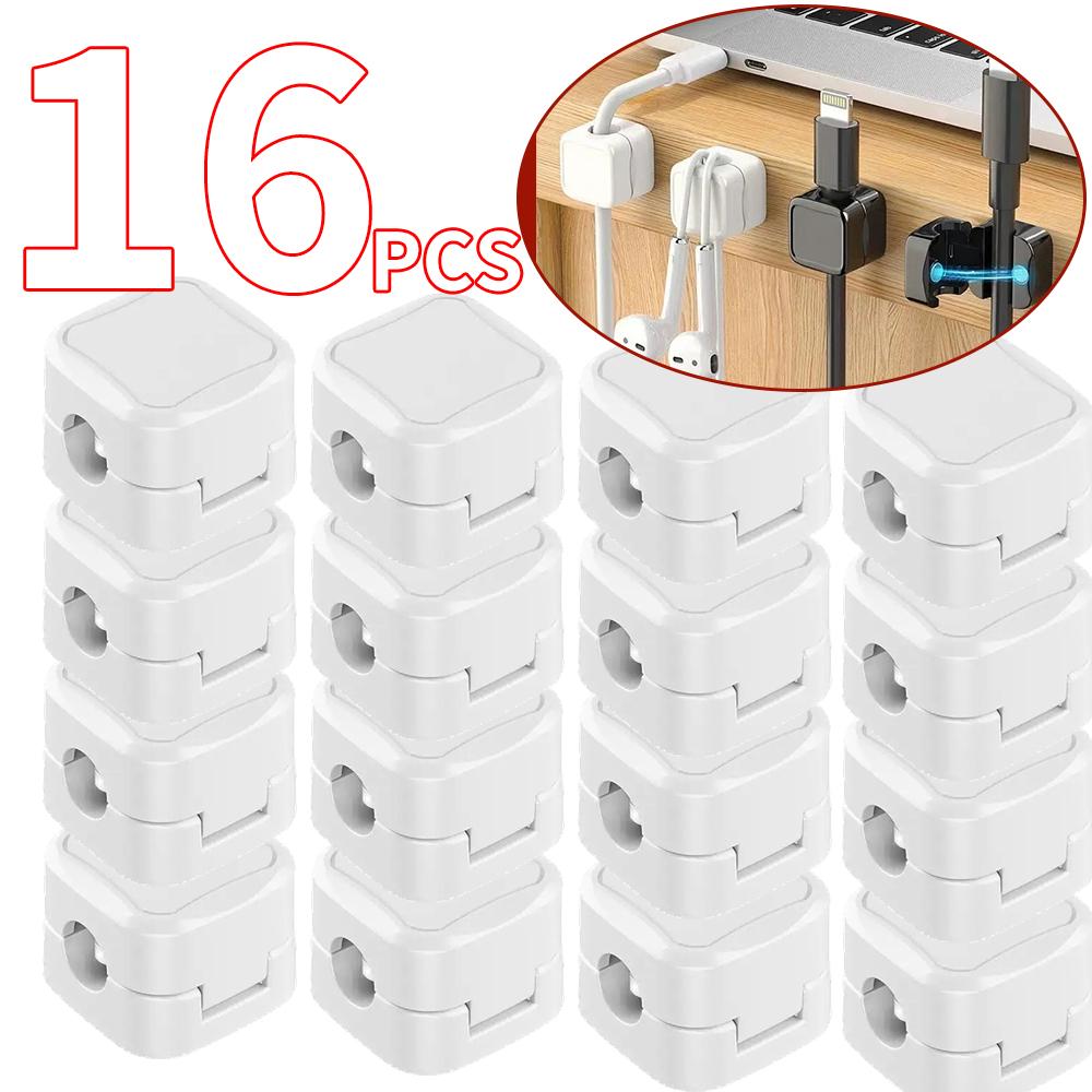 36/16/8/4PCS Magnetic Cable Clips Cable Smooth Adjustable Cord Holder Under Desk Cable Management Wire Keeper Cable Organizer