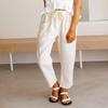 Women Spring Fall Fashion Wardrobe Staple Versatile Solid Color Cotton Linen High-Waisted Straight-leg Ankle Pants Trousers