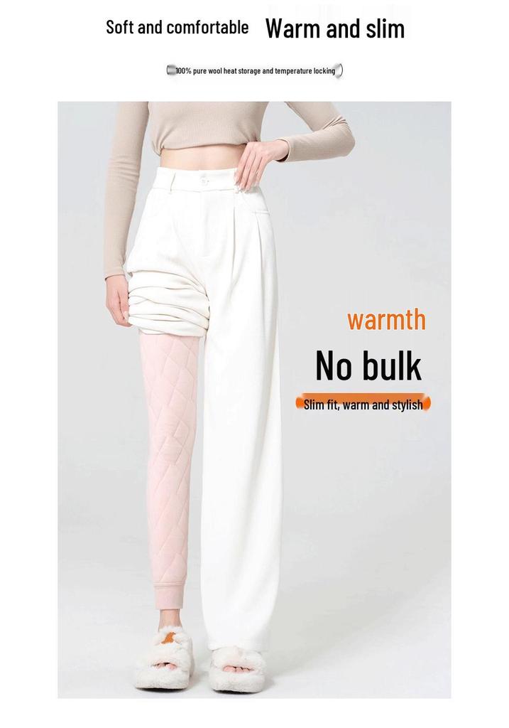 Girls' High-Waisted Thermal Wool Leggings, Thickened Winter School Uniform, Slimming Cotton Warm Pants for Teens
