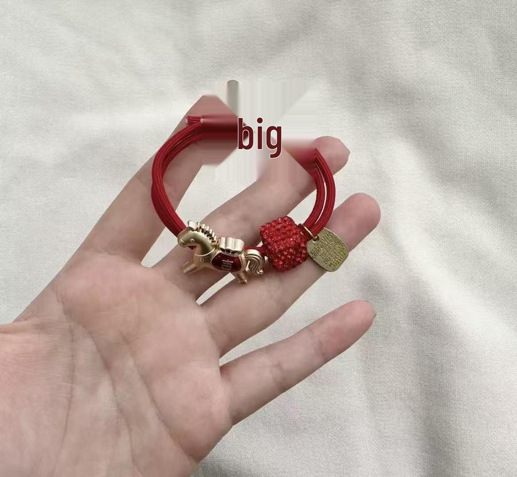 High Elasticity Year of the Horse Red Zodiac Hair Tie for Girls - Festive New Year Hair Accessory