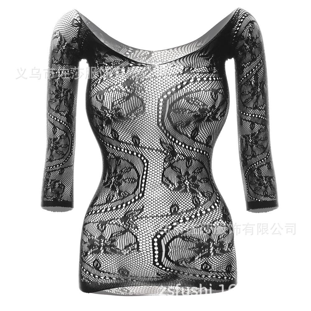 Sex Underwear, Big Dragon Pattern Short Skirt, Hip Skirt, Net Coat Hollowed Out, Sexy Temptation, Sexy Long Sleeves