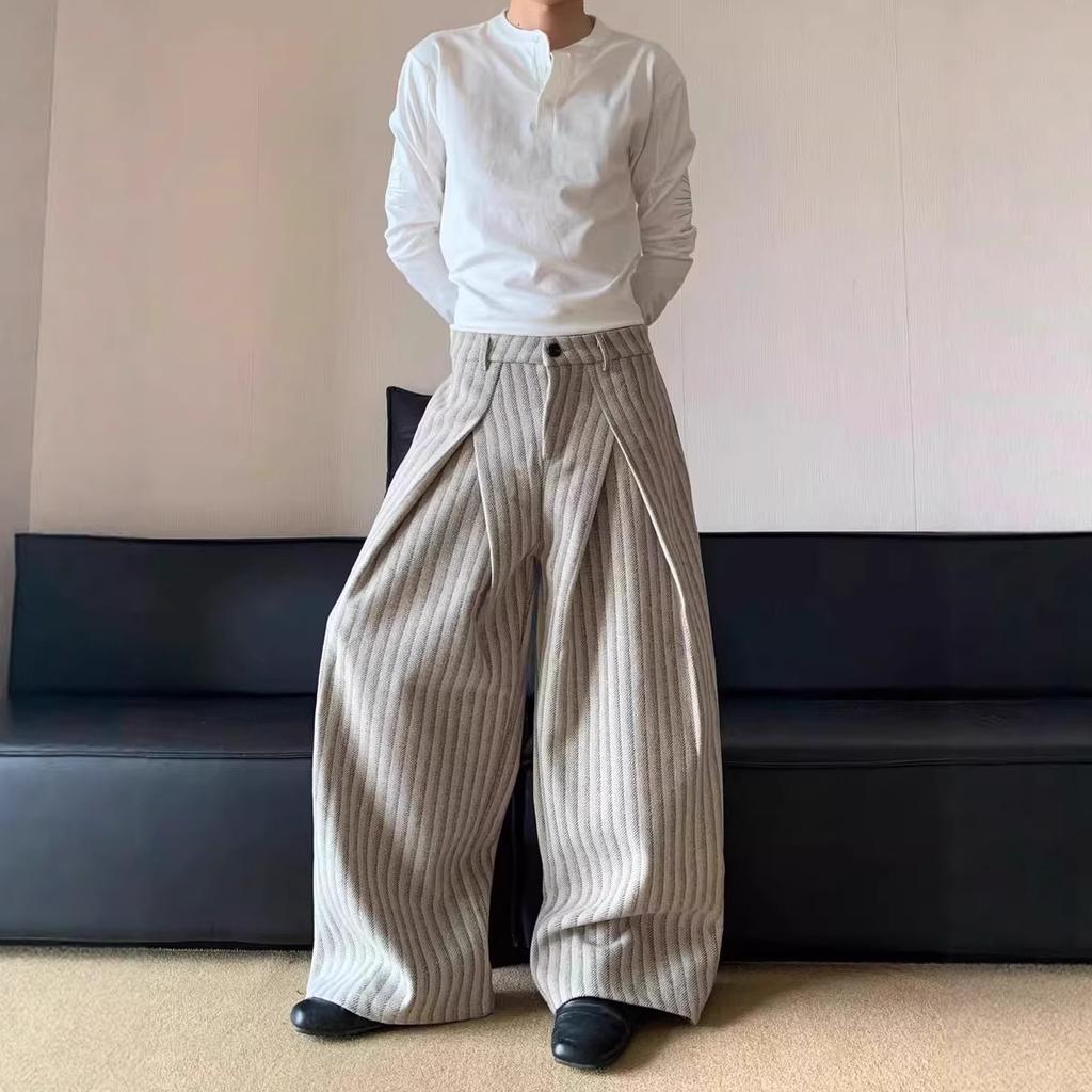 Pantaloni casual larghi a righe stropicciati stile old money americano uomo e donna autunno inverno versatili cleanfit pantaloni di lana