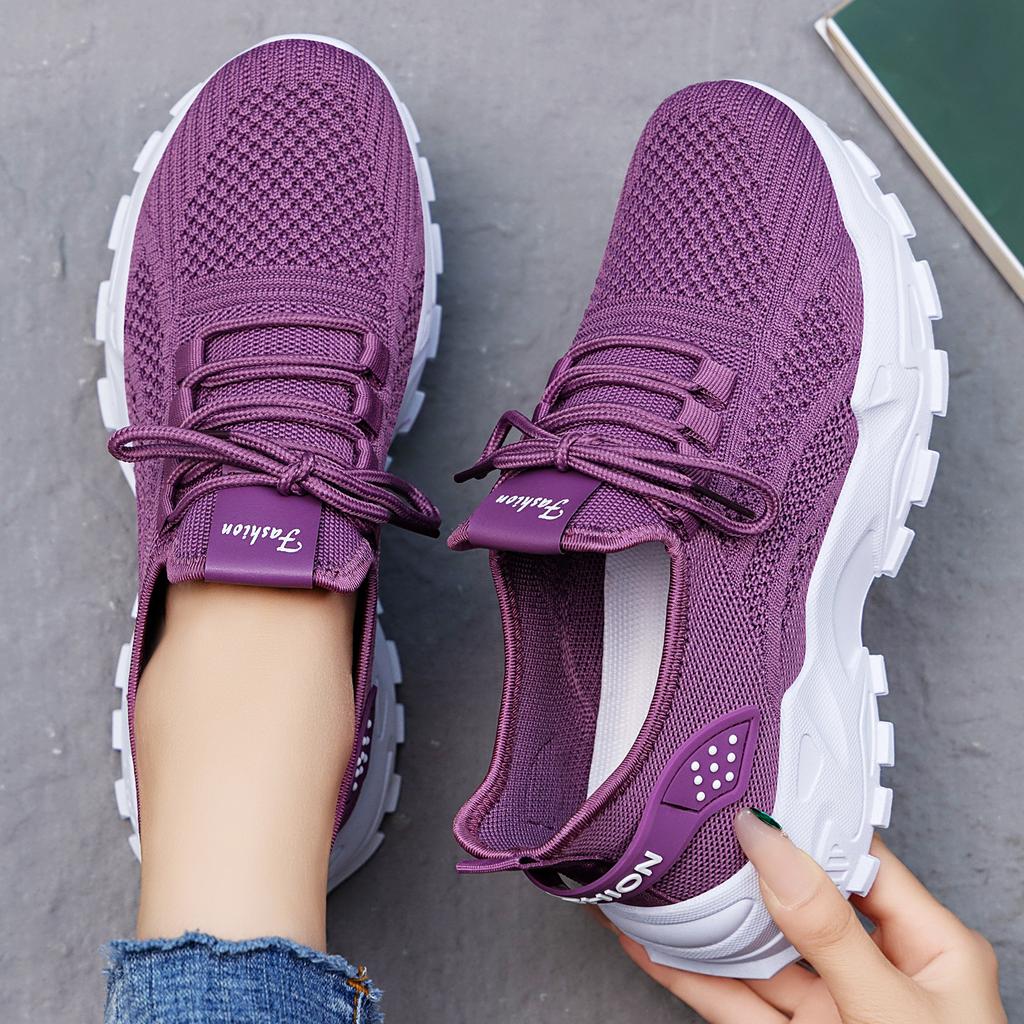 Shoes women's new large-size sneakers breathable heightening shoes shallow-mouth lace-up women's shoes lightweight soft-soled single shoes 43