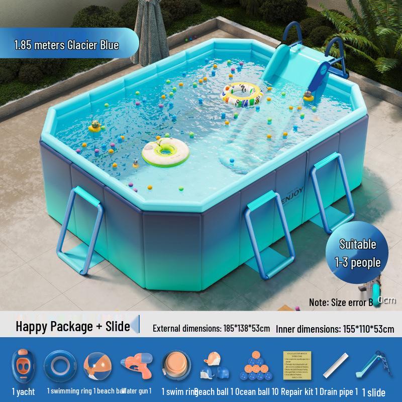Inflatable Children's Swimming Pool with Slide - No Inflation Needed, Thickened Foldable Design for Home and Outdoor Use