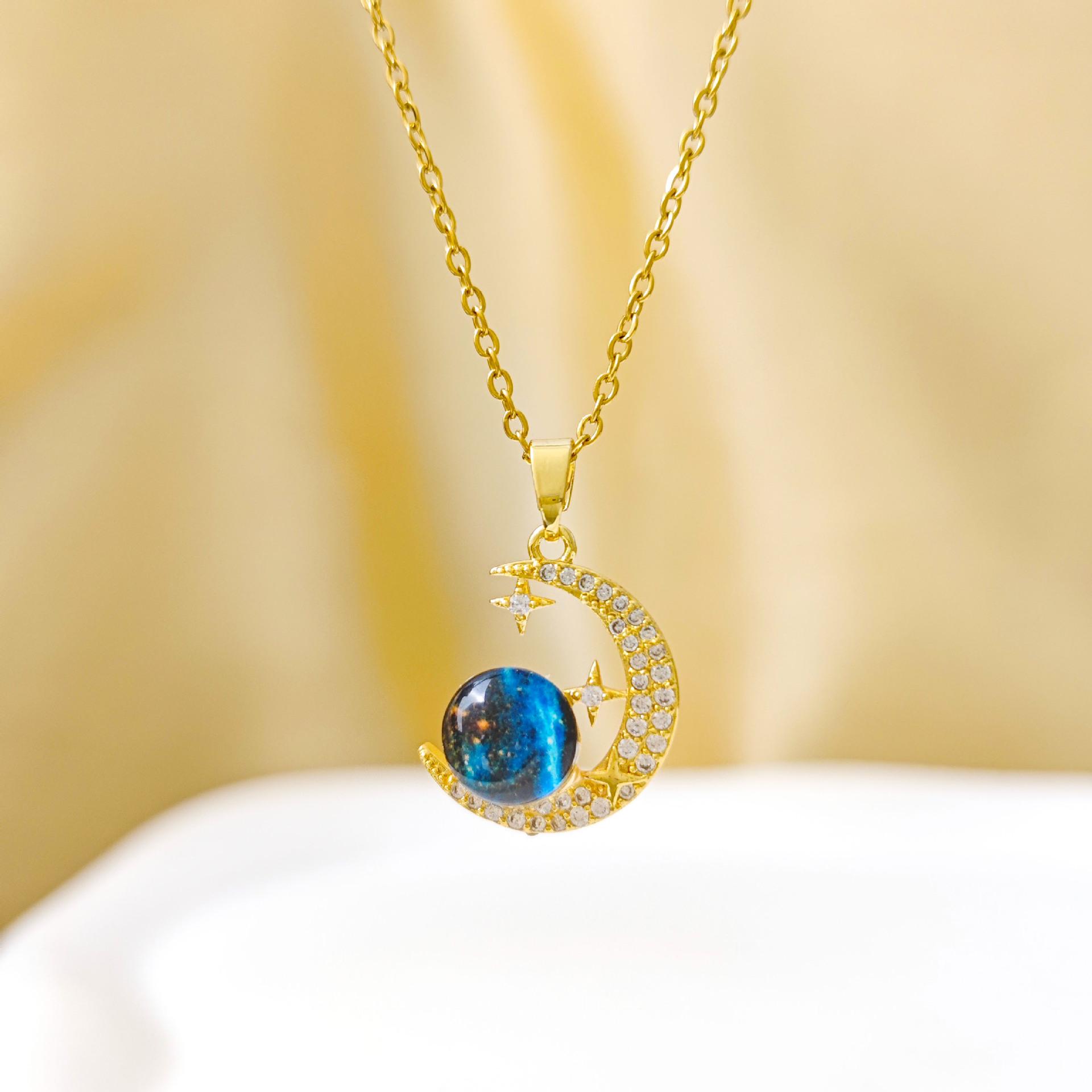

Elegant Copper Pendant Necklace with Stainless Steel Chain - Dreamlike Planet Design