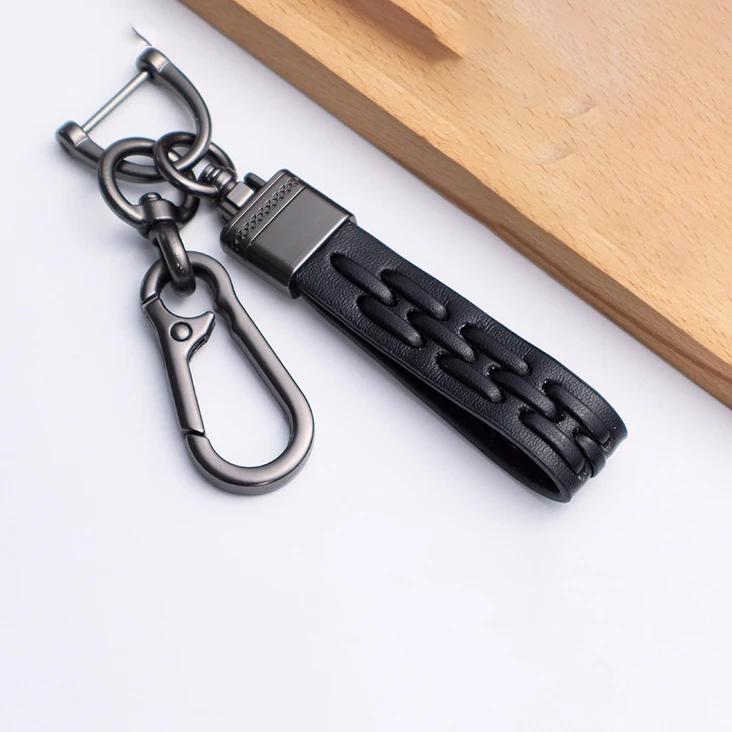 Leather Cord Car Keychain Metal Leather Men Women Gunmetal Buckle Car Key Ring Holder Gift Fashion Key Ring Key