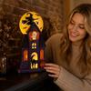Halloween Haunted House Decoration with Witch Flying on Broomstick Ghost Black Cat Pumpkin and Bats Lighted Halloween Ornament for Indoor Use