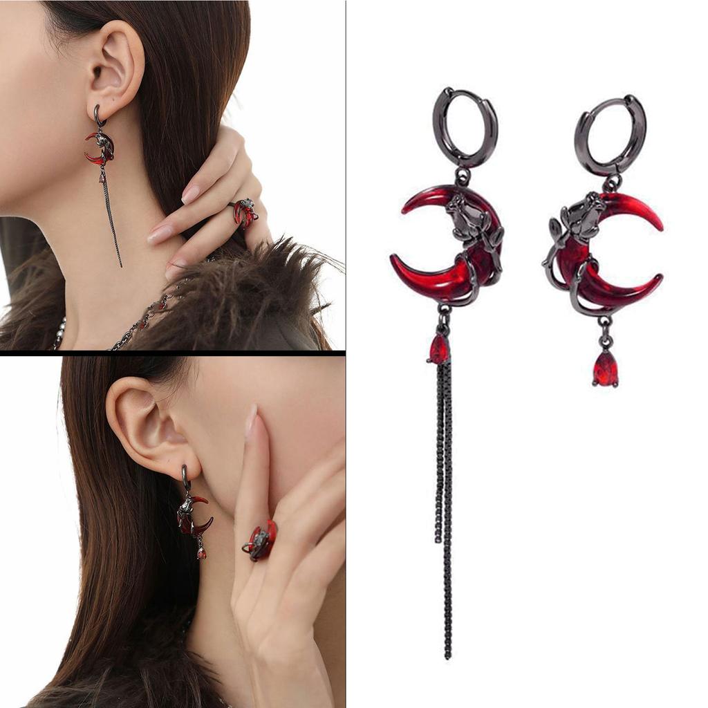 Asymmetrical Moon Drop Earrings Fashionable Moon Earrings Statement Ear Jewelry Chain Eardrop Alloy Texture for Woman