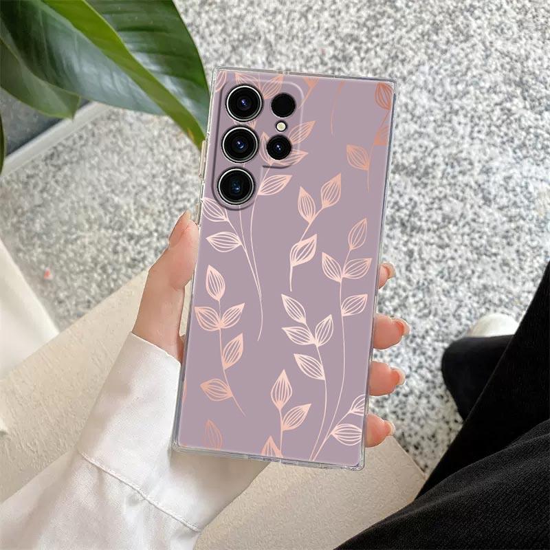 Gold Pink Rose Glitter Hearts Phone Case For Samsung S24 S23 Ultra S22 S20 Plus S21 FE Clear Cases Cover Galaxy S24Ultra Fundas
