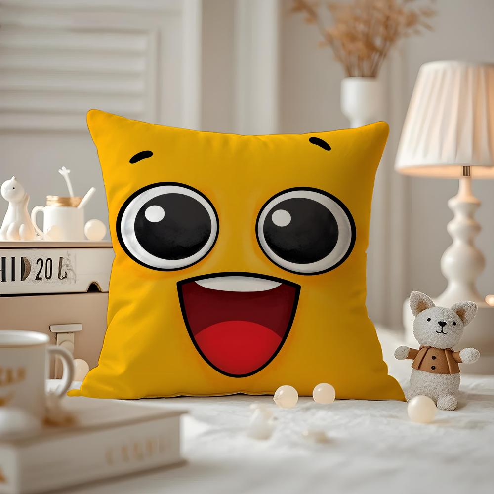 Cute Emotional Expressions Cushion Cover Anti-dustmite Pillowcase Invisible Zipper Silky Short Plush Sofa Cushion Cover