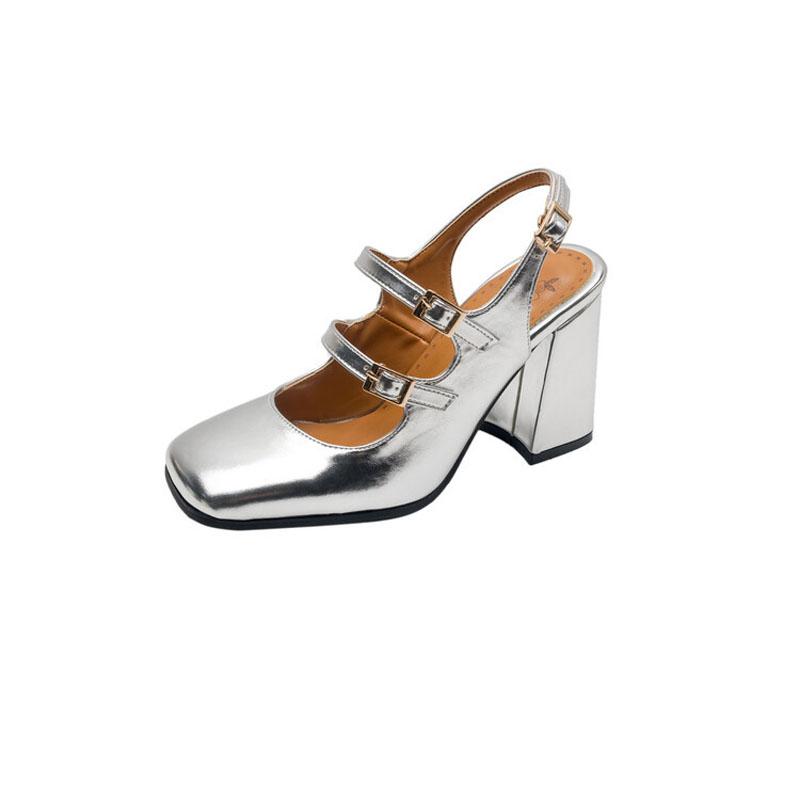 

Летние женские босоножки с квадратным носком, на толстом каблуке, с ремешком на пятке, элегантные женские туфли, черные, белые, серебристые, Sandalias Mujer WSH5060 39