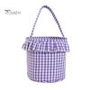 Easter Egg Hunt Carriers Halloween Basket, Plaid Ruffle Trick or Treat Candy Bucket with Handle Celebration Accessories for Kids, Reusable Gingham
