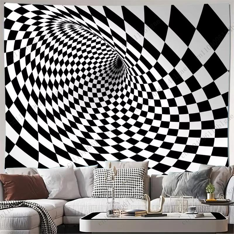 Checker Vortex Illusion Home Decor Cloth Twisted Space Bedroom Tapestry Eye - Catching Wall Tapestry Psychedelic Art Wall Cloth