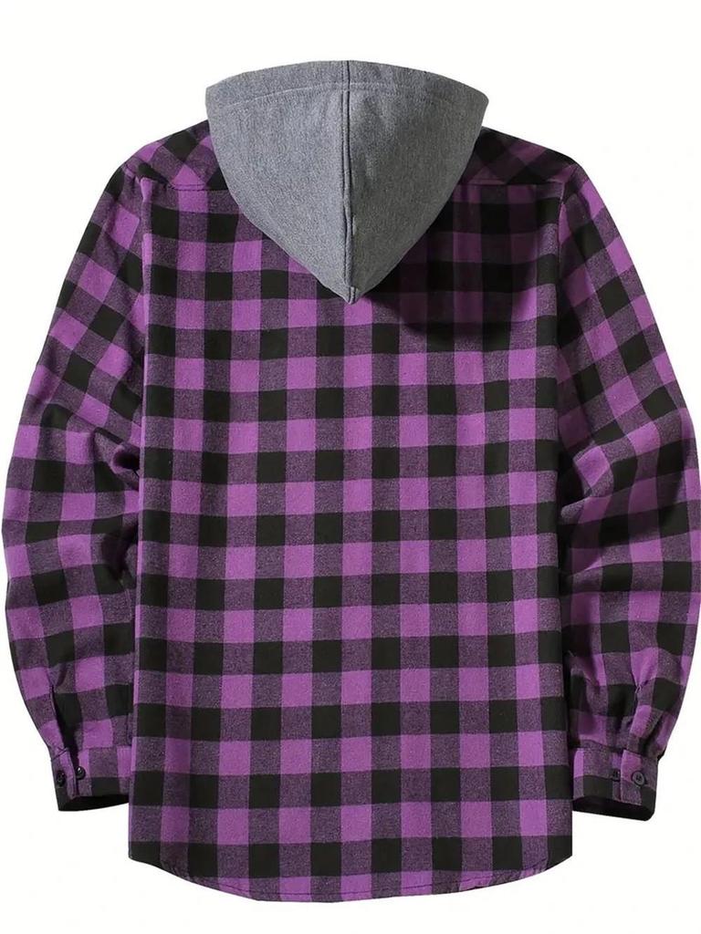 Camicia con Cappuccio a Quadri Rossi e Neri Trendy da Uomo - Capo Esterno Casual a Vestibilità Larga per Primavera & Autunno 2026