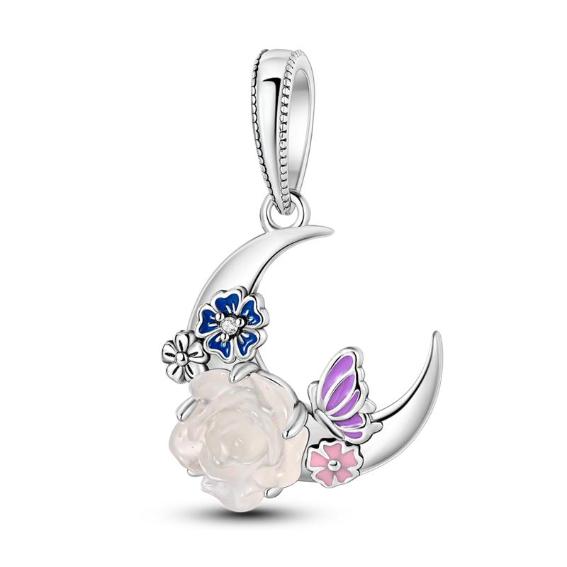 Charms Plata De Ley 925 Evil Blue Eyes Silver Sun Star Elk Dinosaur Flower Charm Women Anniversary DIY Jewelry