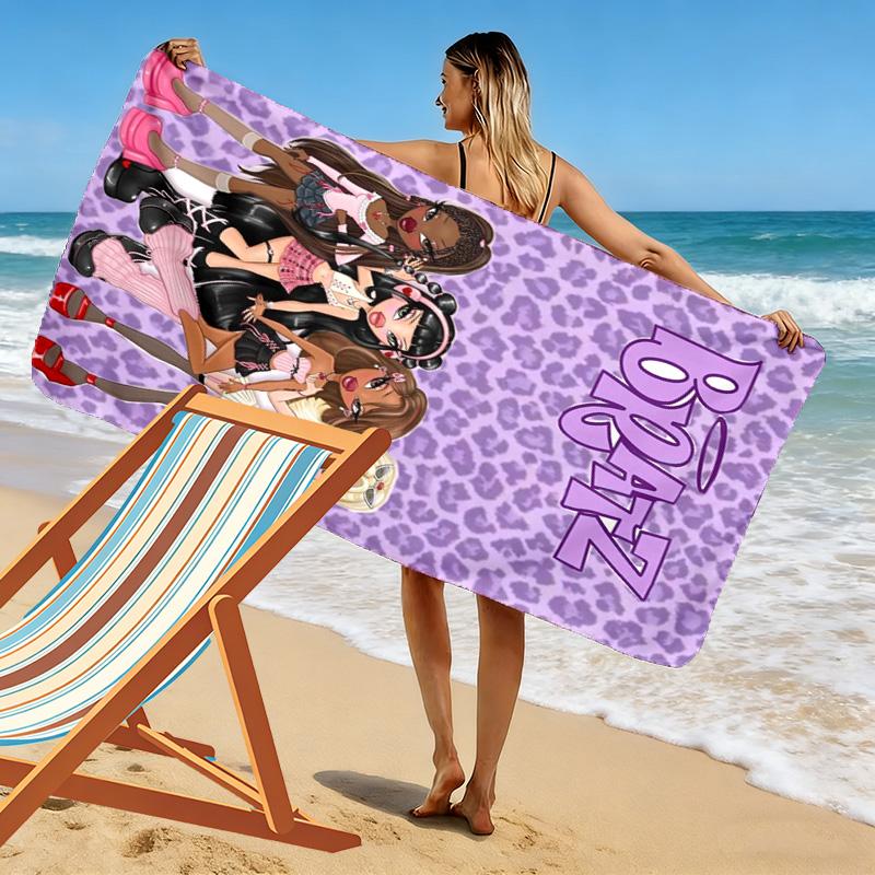 Bratz Cartoon Print Beach Towel, Large Soft Quick Dry Towel for Beach Camping Swimming