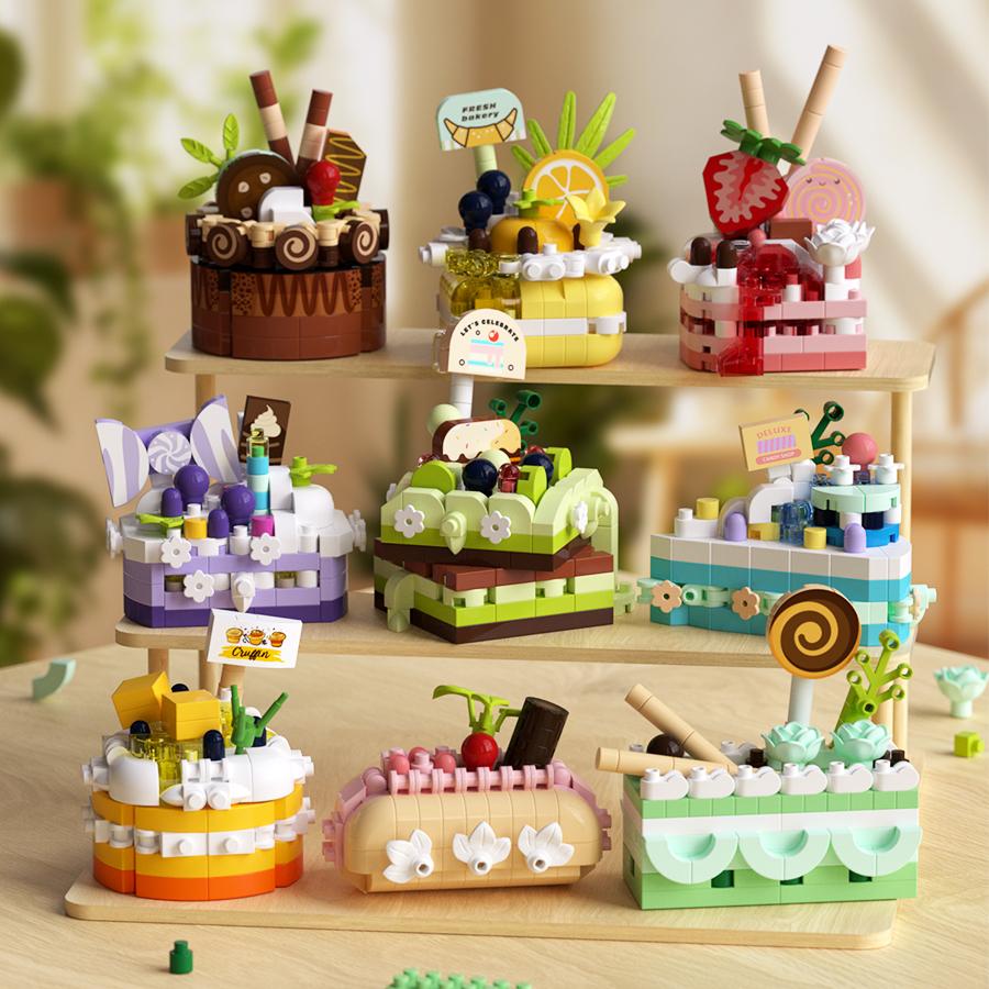 Regali di Compleanno Decorazioni Mini Torta Fai da Te Giocattoli Mattoncini per Bambini Mini Mattoncini Set Cibo Dessert Giocattoli Educativi