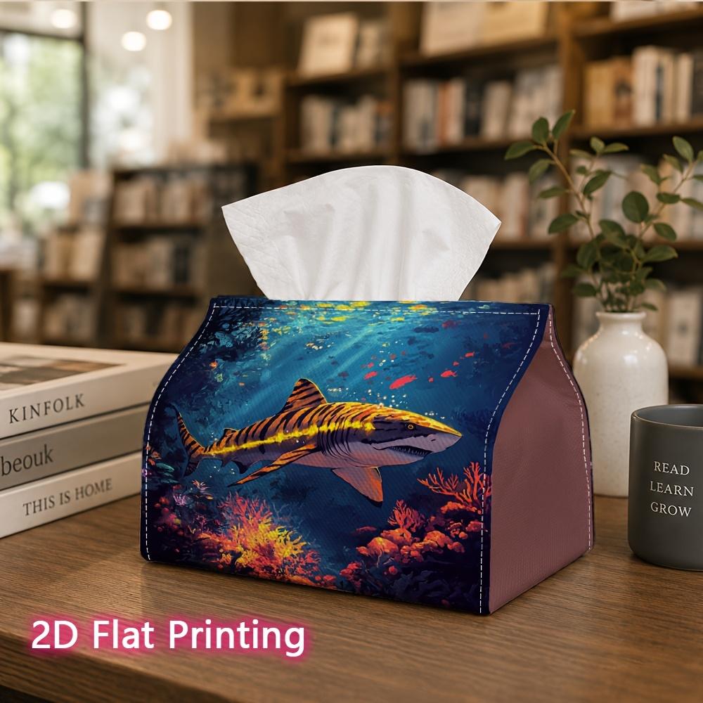 1pc, 2D Flat Printing, Tissue Box with Tiger Shark Coral Reef Pattern, Suitable for Bathrooms, Living Rooms, Bedrooms, Dressing Tables, Coffee Tables,
