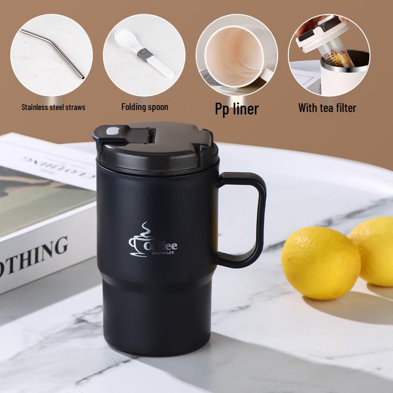 Stainless Steel Mug with Lid & Spoon - Perfect for Coffee, Tea, or Travel