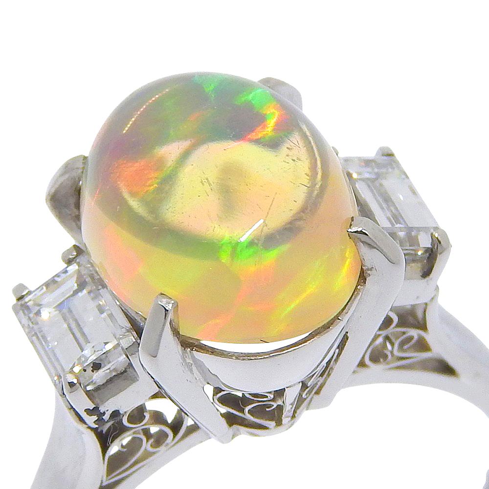 Ring Pt900Platinum/opal/diamond #7.2(US Size) 6.2g Women Used