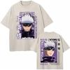 Japan Anime Jujutsu Kaisen Gewaschene T-Shirts Satoru Gojo Geto Suguru T-Shirt Lässig Baumwolle Oversized Harajuku T-Shirt