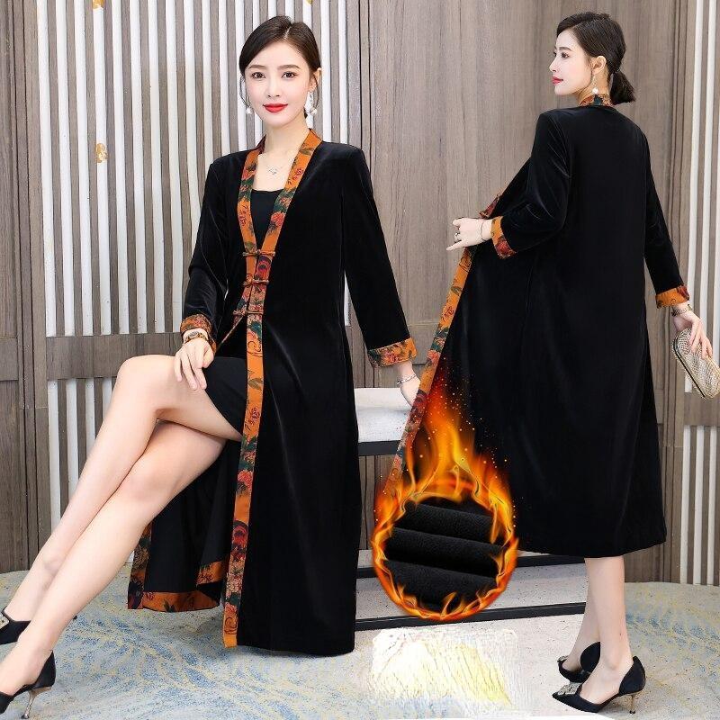 

Осенне-зимние плюшевые ветровки в китайском стиле, бархатные платья, винтажные лоскутные платья со свободной талией