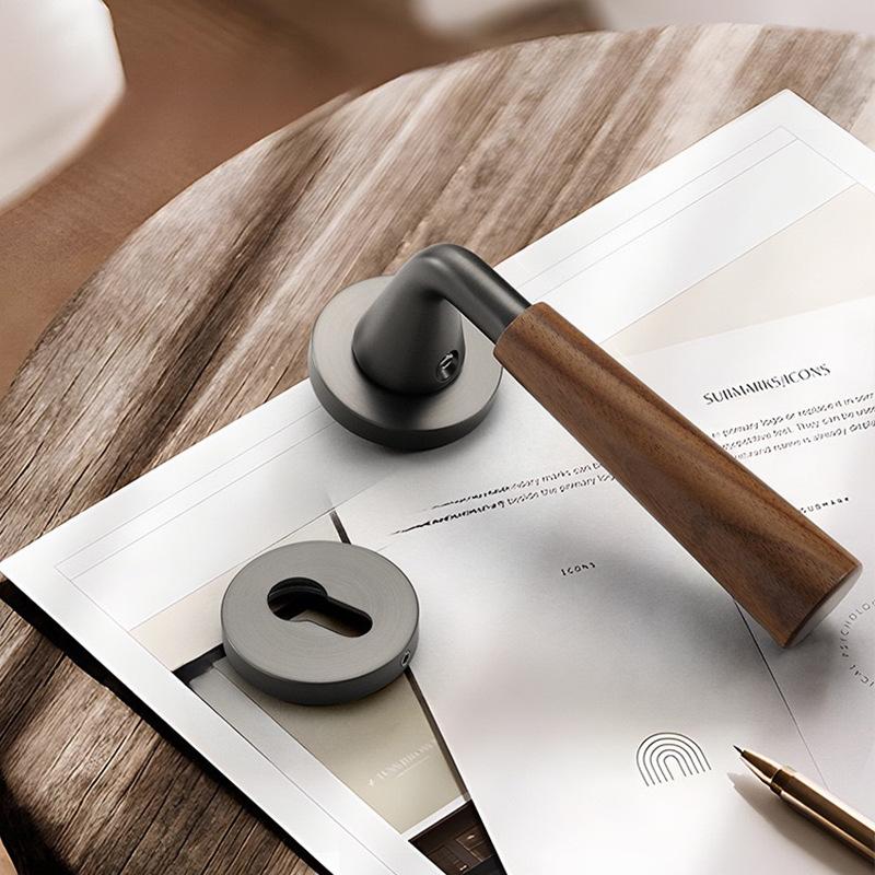 Aluminum Alloy Indoor Door Lock Wood Grain Handle Bedroom Silent Lock Safety Magnetic Lock Universal Split Locks Door Hardware