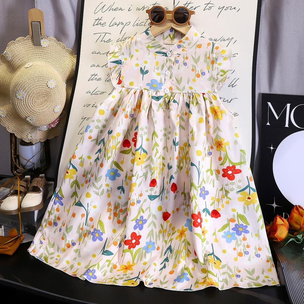Summer Girls Floral Dress A-line Cute Princess Dress Children Fluffy Skirt Baby Girl Summer Dress