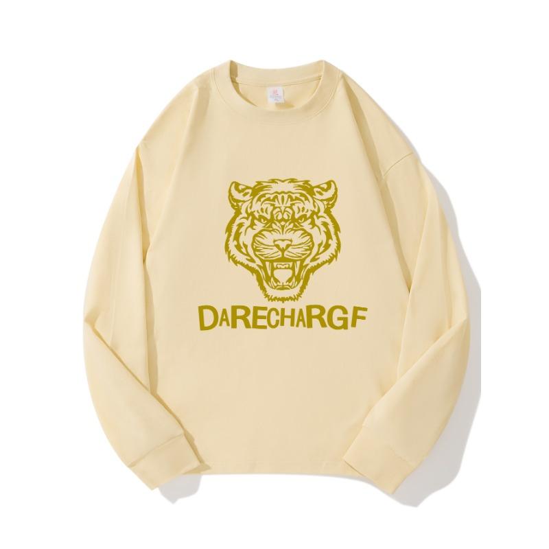 

Осенняя одежда Tiger Head с длинными рукавами из чистого хлопка, новый мужской и женский топ, весенний внутренний слой, базовая рубашка, футболка с круглым вырезом и длинными рукавами XXL бежевый