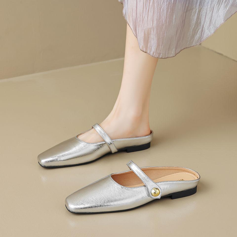 Women's Flat Summer One Strap Mary Jane Sandals Outer Wear Baotou Half Slippers