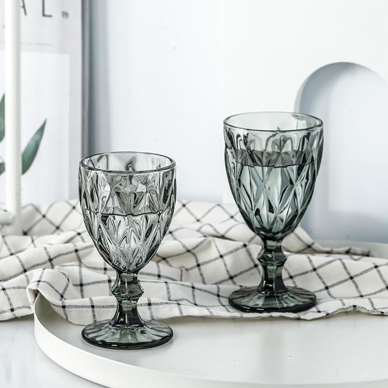 Vintage Colored Goblet, Wine and Water Glass, Machine Pressed, Clear, Blue, Pink, Grey, 1 Piece, 250ml