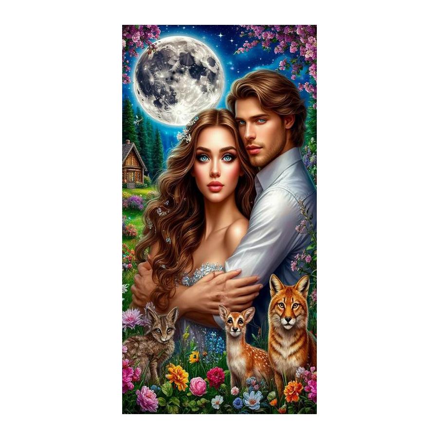Moon Lovers Animal Large Size Diamond Painting Couple Diy Full Square Round Drill Rhinestone Embroidery Mosaic Cross Stitch Kits Wall Decor