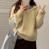 Hooded pullover sweater women's solid color simple lazy loose design autumn and winter new thick knitted sweater