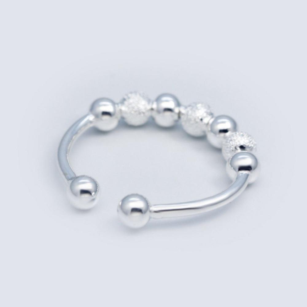 Fashion Women Rings Creative Rotating Beads Open Adjustable Silver Ring Simple Elegant Jewelry Gift