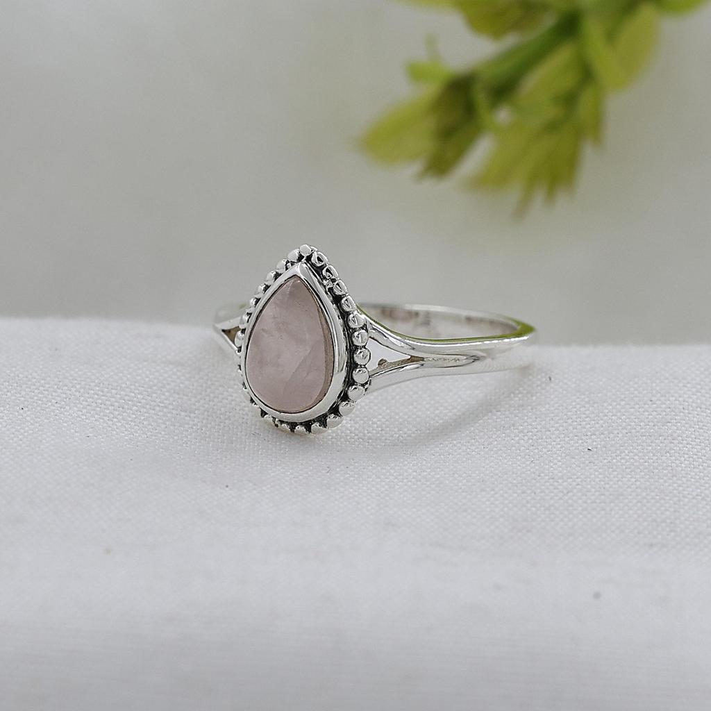 Rose Quartz Gemstone Women Silver Ring, Pure 925 Sterling Silver Handmade Jewelry, Silver Jewelry, Ar8930 C367