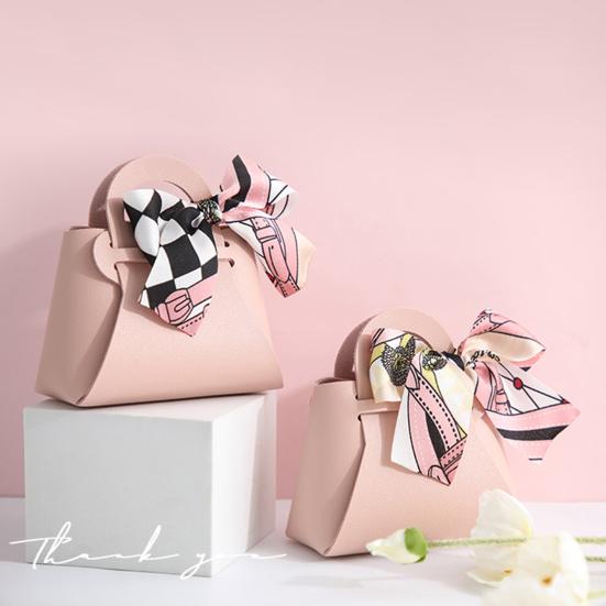Beautiful Bowknot Decor Candy Bag Handmade Festive Touch Faux Leather Gift Box for Wedding
