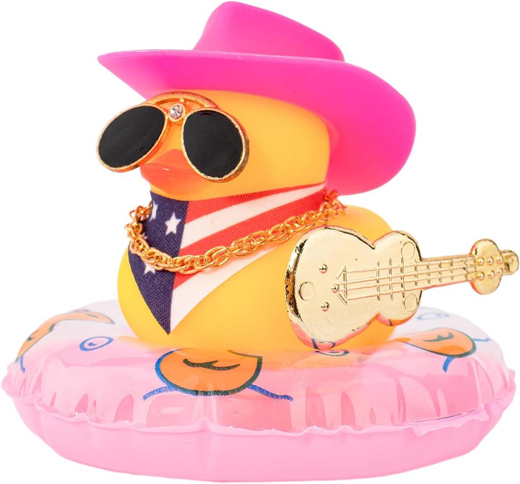 Car Duck Ornament Dashboard Decorations For Car Rubber Accessories With Sunglasses Hat Necklace Swim Ring And Mini Musical Instr