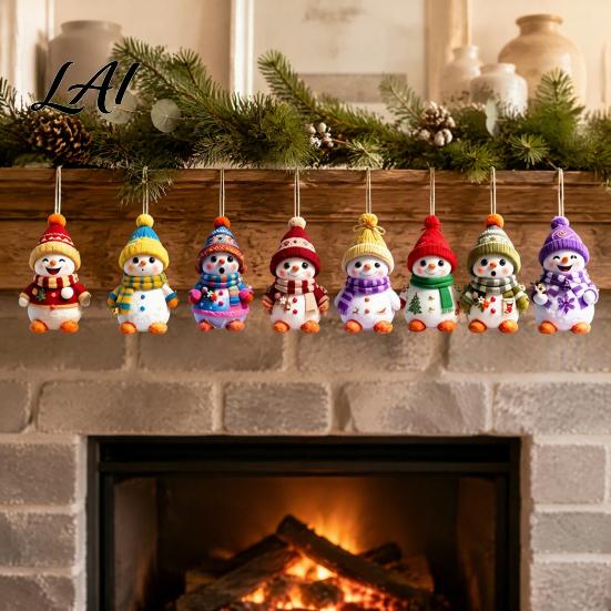 Seasonal Tree Accessories 16PCS Wooden Christmas Snowman Pendants Colorful 2D Flat Hanging Ornaments Decorations Knitted Hats And Scarves