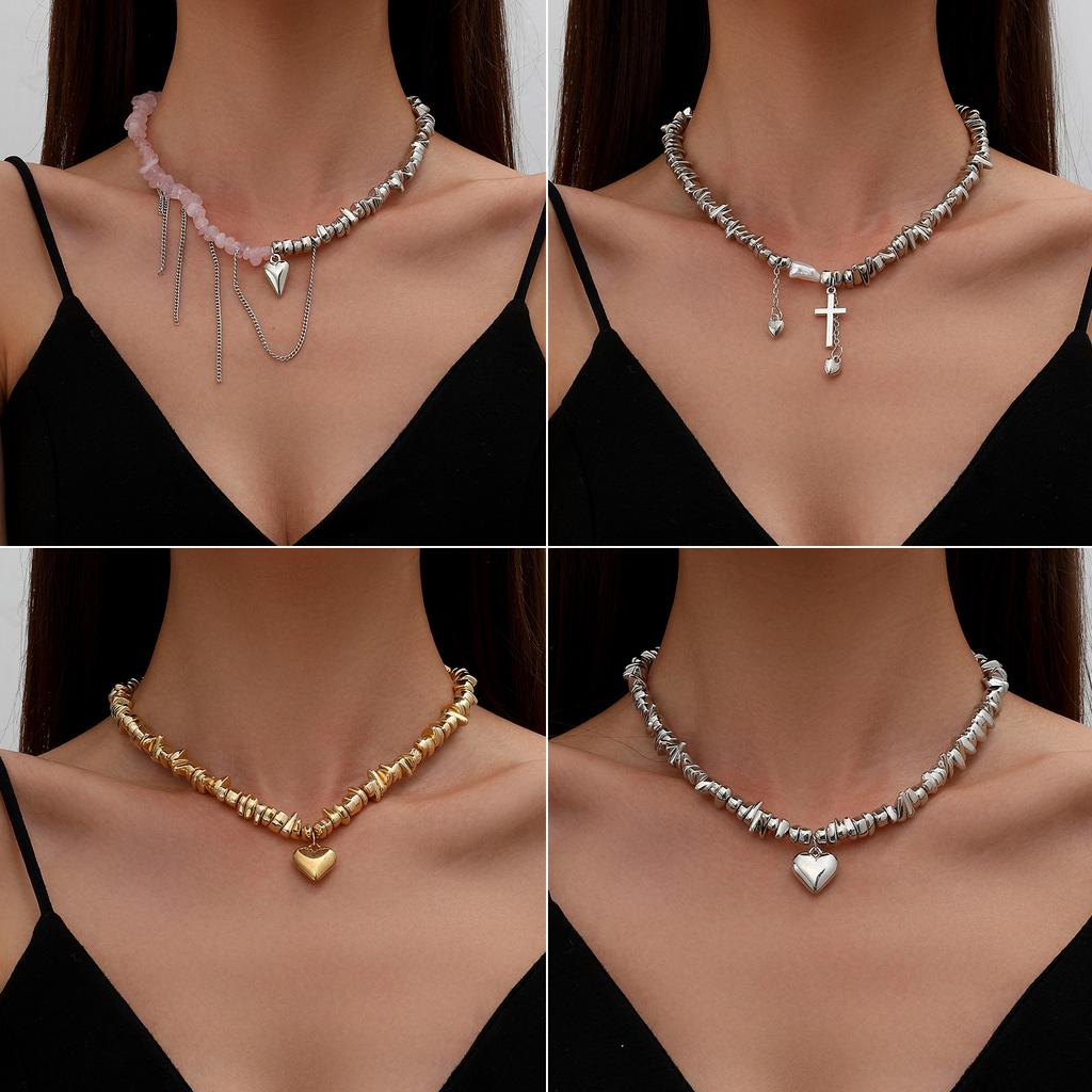 High sense elegant irregular CCB geometric love pendant necklace broken silver Choker party jewelry women